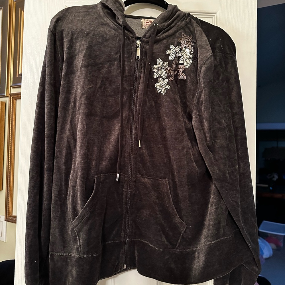 Vintage Cotton Cozy Charcoal Gray Hoodie~velvet fabric
~sizeXL